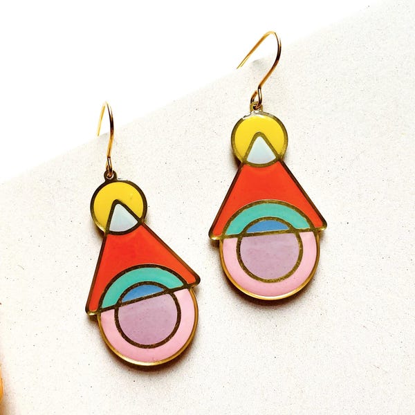 Colourful Geometric Earrings: Fun Earrings with Nickel-Free Hooks
