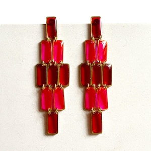 Pink Drop Earrings, Elegant Statement Earrings, Colourful Dangle Earrings, Large Jewellery UK, Rectangle Earrings For Women, Party Earrings