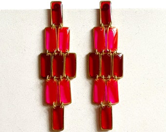 Pink and Red Drop Earrings: Elegant Art Deco Inspired Statement Earrings