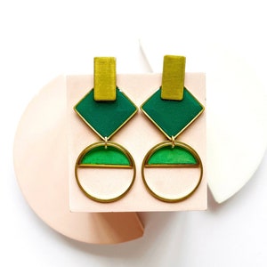 Womens Dangle Earrings, Emerald Green Earrings UK, Green Statement Earrings, Geometric Earrings For Sensitive Skin, Contemporary Jewellery
