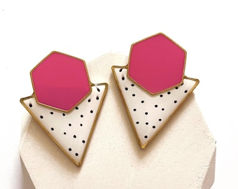 80s Polka Dot Statement Stud Earrings: Retro Resin Jewellery
