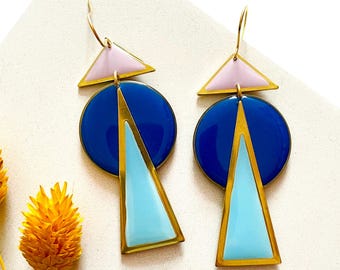 Big Blue Dangle Earrings: Handmade Colour-block Resin Earrings