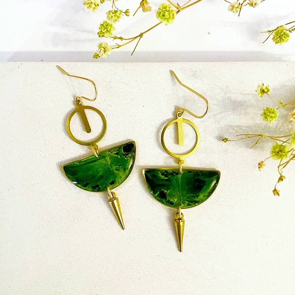 Resin Dangle Earrings, Handmade Green Earrings, Hypoallergenic Dangle Earrings, Quirky Earrings UK, Modern Statement Earrings Gift For Her