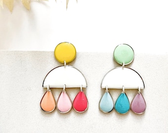 Hypoallergenic Rainbow Earrings, Womens Chandelier Earrings, Colour Block Silver Earrings, Cute Rainbow Earrings, Quirky Earrings In The UK