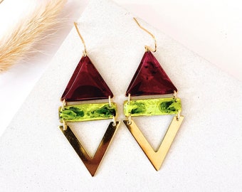 Arty Earrings UK, Quirky Statement Earrings, Contemporary Dangle Earrings, Brass and Resin Earrings, Coloured Earrings For Women Made In UK