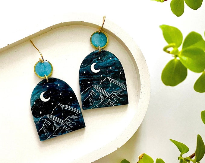 Women’s Boho Earrings, Statement Acrylic Earrings UK, Celestial Statement Earrings, Large Blue Earrings, Acrylic Dangle Earrings For Women