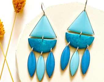 Blue Chandelier Earrings: Unique Silver Earrings for Sensitive Skin