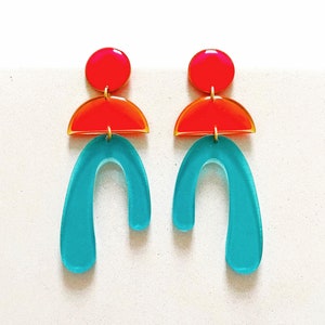 Neon Acrylic Dangle Earrings: Funky Arch Statement Earrings