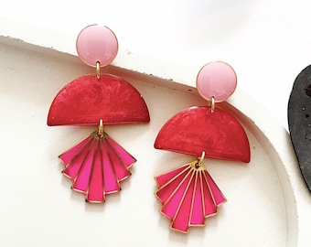 Unique Pink Earrings: Handmade Art Deco Style Dangle Earrings
