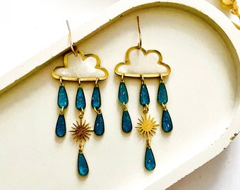 Boucles d'oreilles nuage Royaume-Uni, Boucles d'oreilles goutte de pluie pour femme, Jolies boucles d'oreilles en résine, Boucles d'oreilles pendantes amusantes, Boucles d'oreilles lustre insolites, Idées cadeaux uniques pour elle