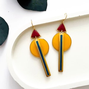 Geometric Resin Dangle Earrings: Colourful Nickel Free Jewellery