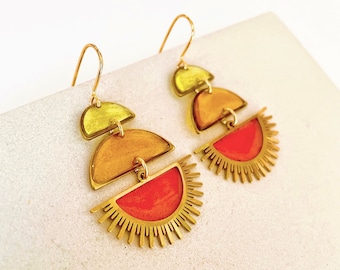 Orange Sun Dangle Earrings: Celestial Jewellery