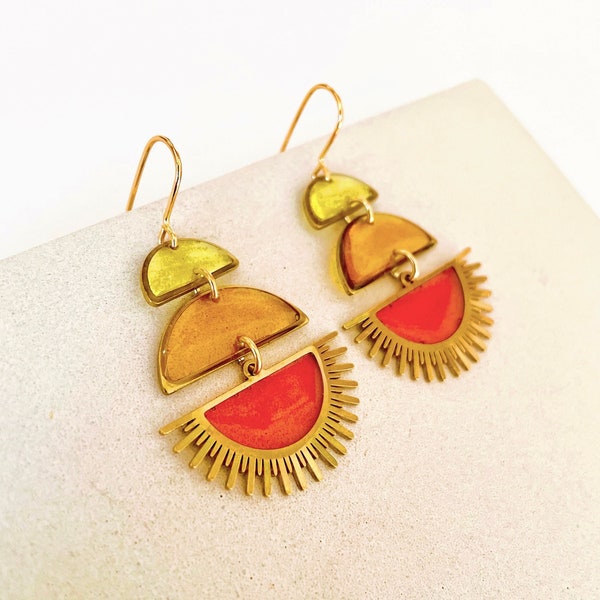 Orange Sun Dangle Earrings: Celestial Jewellery