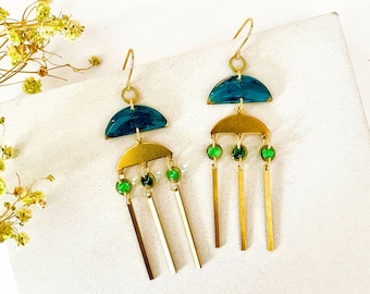 Long Green Earrings, Statement Bar Earrings, Lightweight Dangle Earrings, Chandelier Earrings For Women, Beautiful Earrings Made In The UK