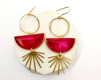 Handmade Red Dangle Earrings: Brass Statement Jewellery