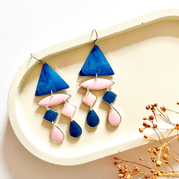 Unusual Silver Earrings, Womens Pink and Blue Earrings, Hypoallergenic Statement Earrings, Fun Resin Earrings, Unique Colourful Earrings UK