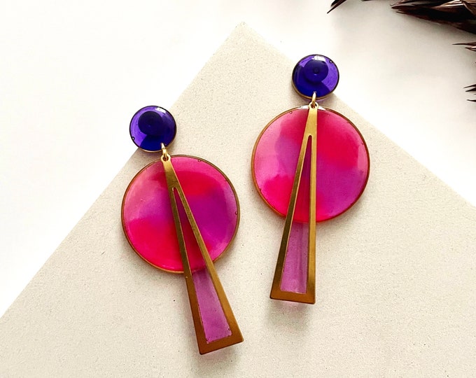 Pink and Purple Statement Earrings: Bold Dangle Earrings