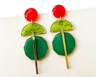 Lightweight Green Earrings, Unique Statement Earrings, Handmade Resin Earrings, Hypoallergenic Earrings For Women, Bold Jewellery In The UK