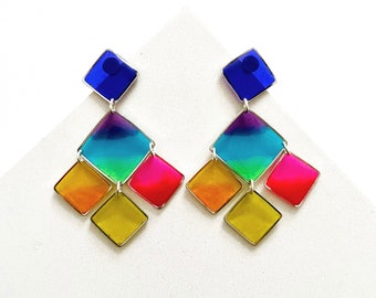 Unique Silver Earrings, Resin Statement Earrings, Hypoallergenic Festival Earrings, Colourful Dangle Earrings, Bright Earrings For Women UK