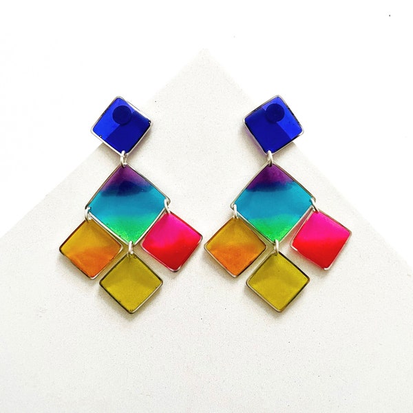 Unique Silver Earrings, Resin Statement Earrings, Hypoallergenic Festival Earrings, Colourful Dangle Earrings, Bright Earrings For Women UK