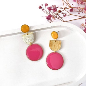 Hypoallergenic Dangle Earrings UK, Womens Colourful Earrings, Resin Statement Earrings, Lightweight Pink Earrings, Handmade Unique Earrings