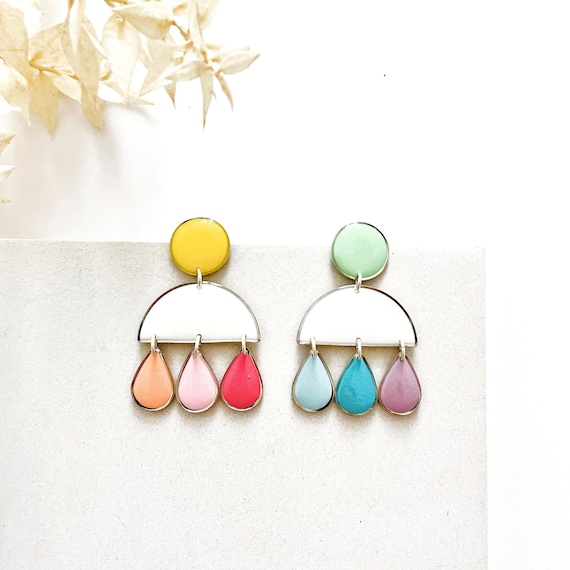 Rainbow Earrings (Round Pastel Opaque) made using up-cycled LEGO® piec –  Geekycool