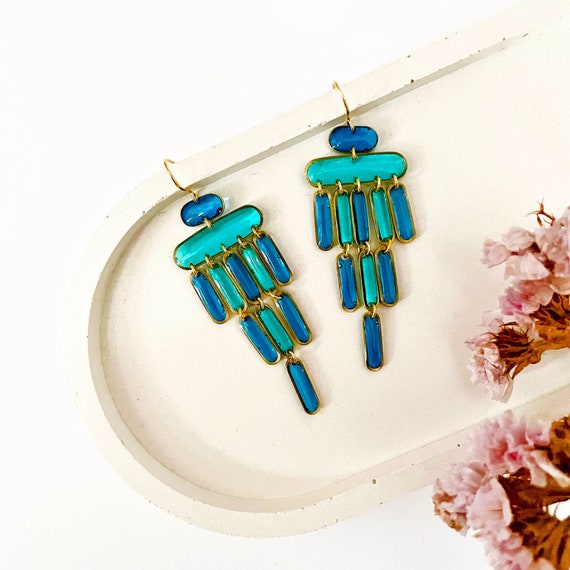 Nickel Free Blue Chandelier Earrings: Unique Statement Earrings for Sensitive Ears