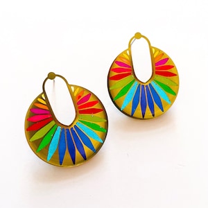 Colourful Statement Stud Earrings: Modern Brass Deco Style Studs