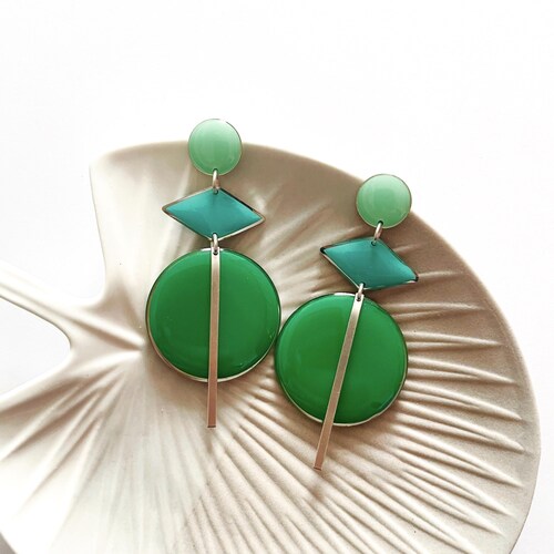 Green Dangle Earrings UK: Hypoallergenic Silver Statement Earrings