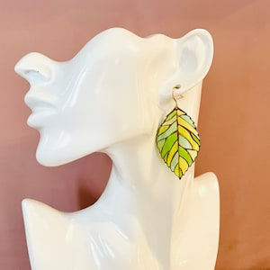 Leaf Dangle Earrings, Green Earrings UK, Statement Leaf Earrings, Colourful Resin Earrings, Big Lightweight Earrings Nature Lovers Gift image 6