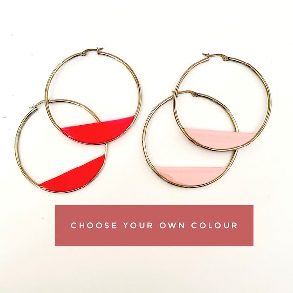 Custom Colour Hoop Earrings, Statement Hoop Earrings, Stainless Steel Hoop Earring, Hoop Earrings For Sensitive Ears, Unusual Hoop Earrings