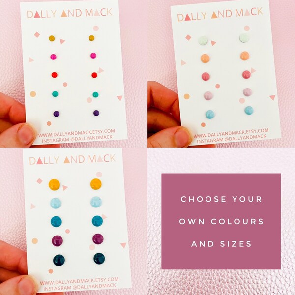 Choose My Own Colours Stud Earrings Pack, Custom Colour Stud Earrings Set, Multipack Colourful Studs, Stud Earrings For Multiple Piercings