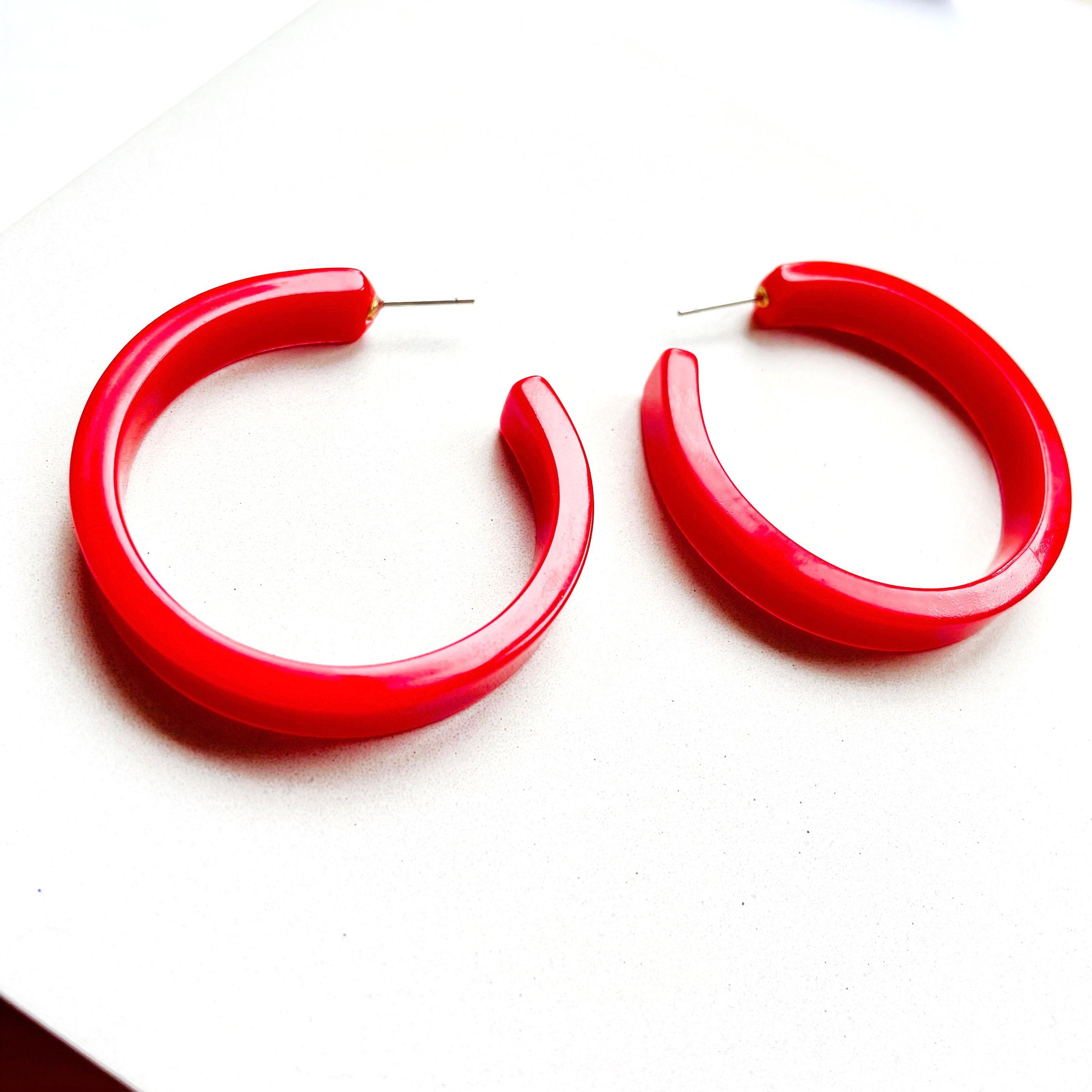 Nickel Free Red Hoop Earrings Lightweight Statement Hoop Etsy