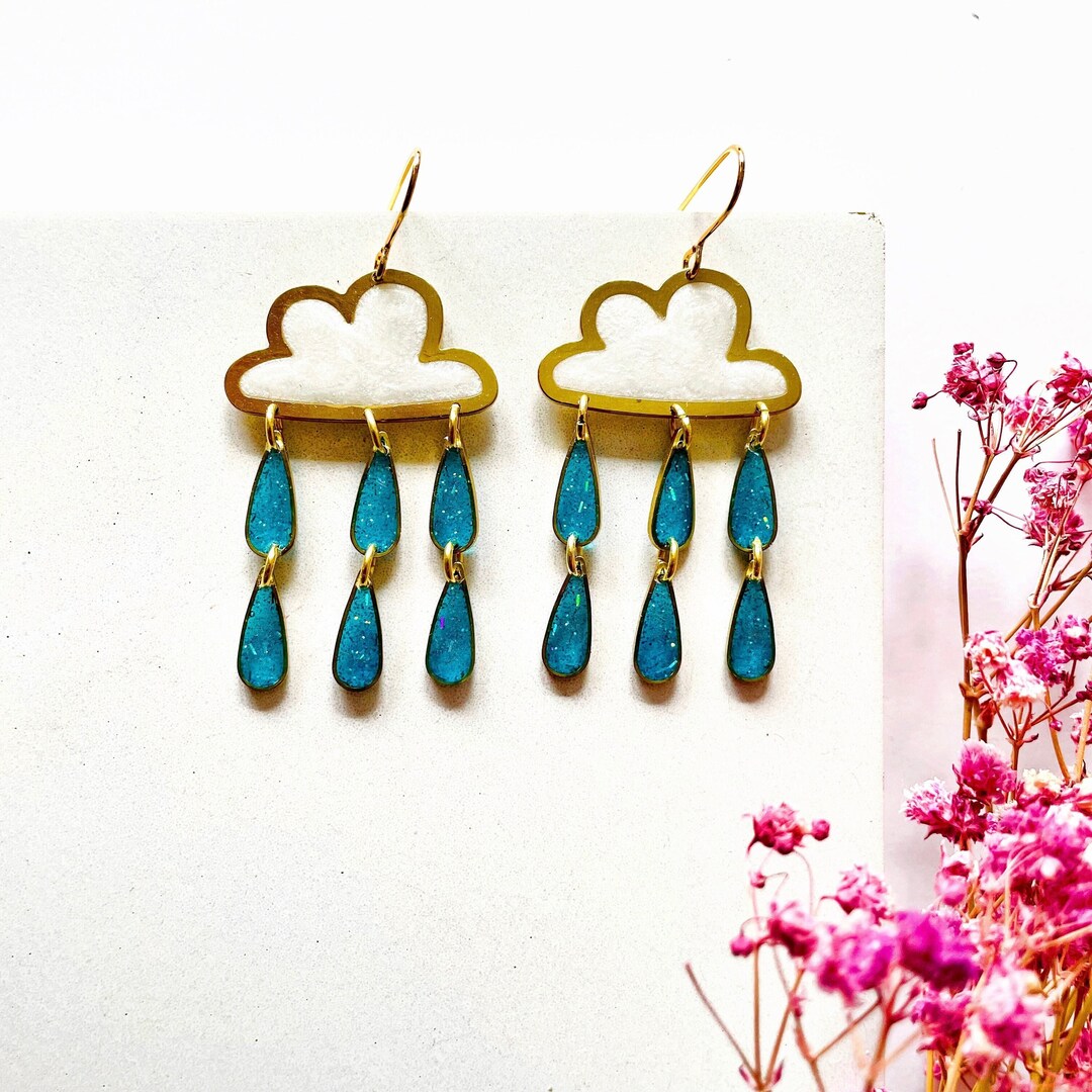 Cloud Earrings UK, Womens Raindrop Earrings, Cute Resin Earrings, Fun