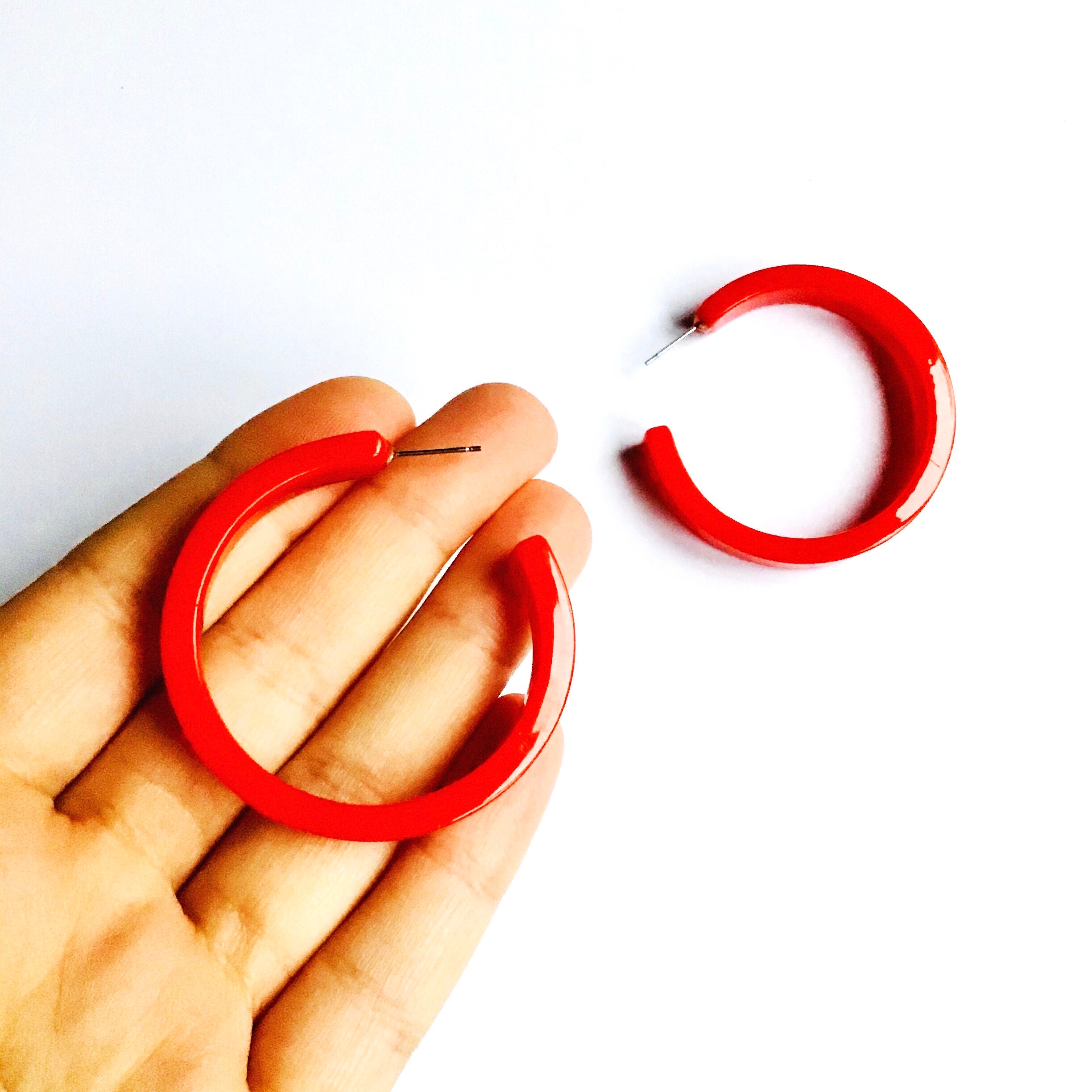 Nickel Free Red Hoop Earrings Lightweight Statement Hoop Etsy