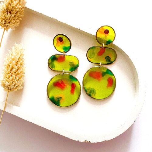 Unusual Light Green Earrings, Hypoallergenic Statement Earrings