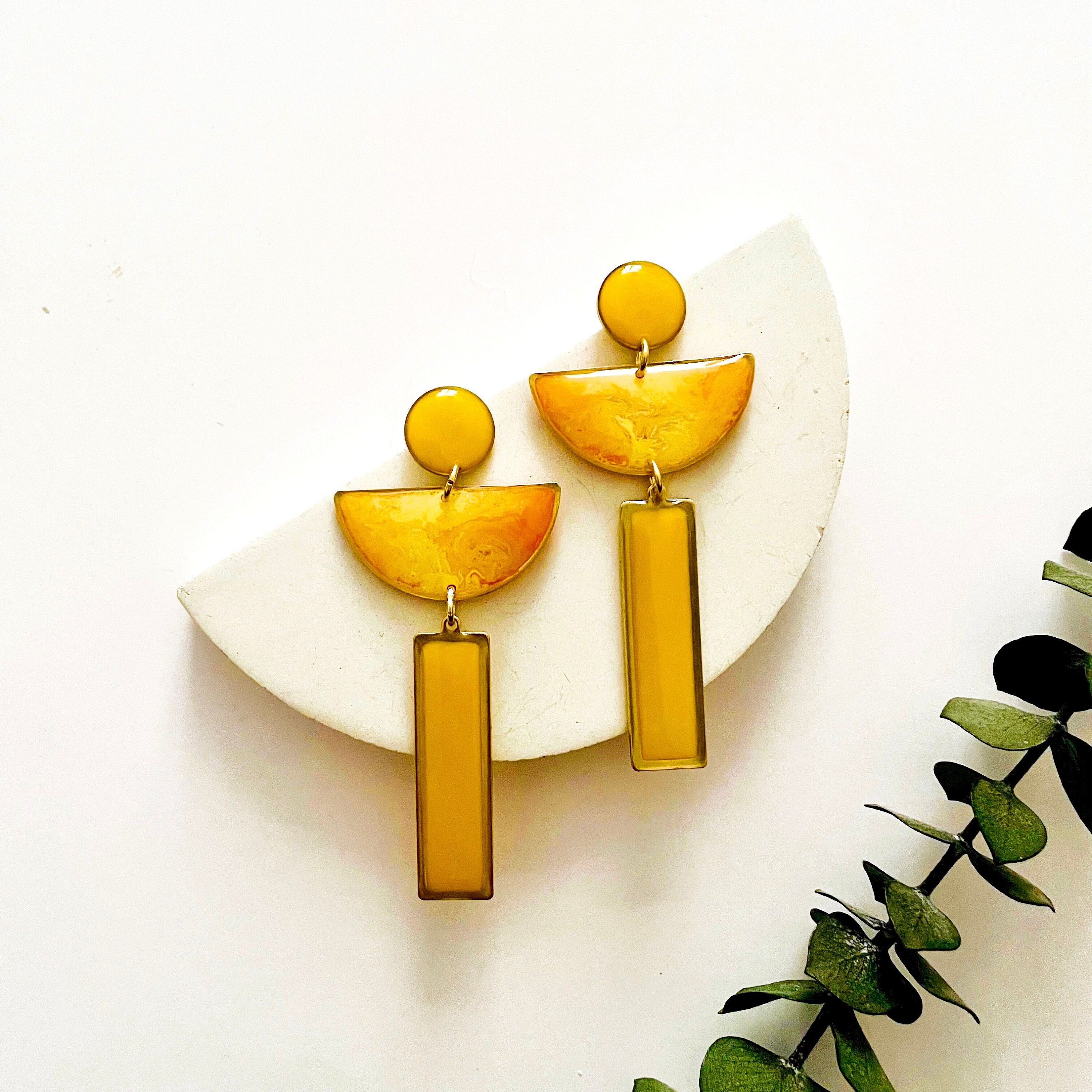 Hypoallergenic Yellow Earrings: Large Handmade Dangle Earrings