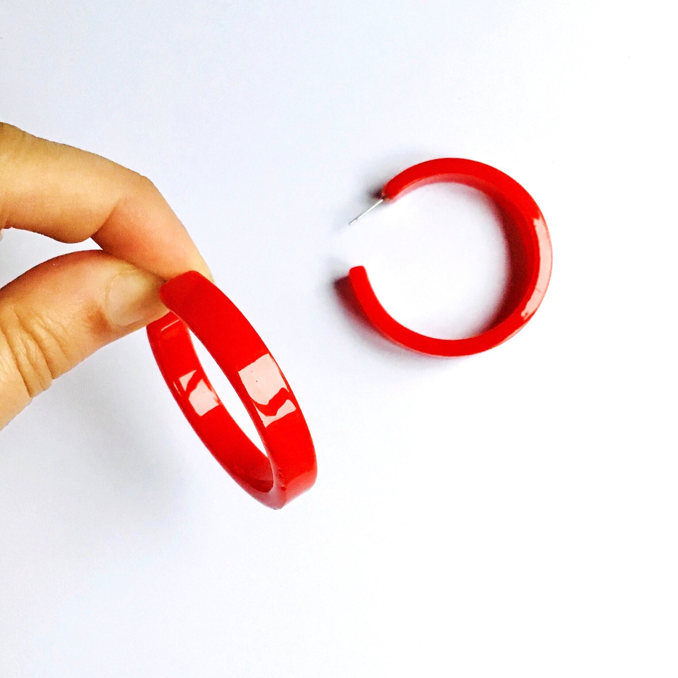 Nickel Free Red Hoop Earrings Lightweight Statement Hoop Etsy