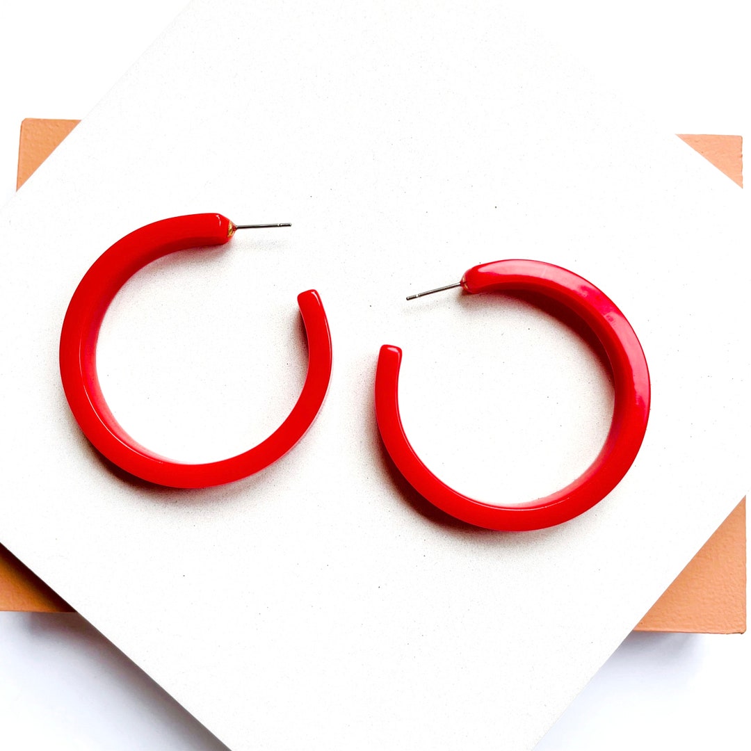 Nickel Free Red Hoop Earrings Lightweight Statement Hoops Etsy
