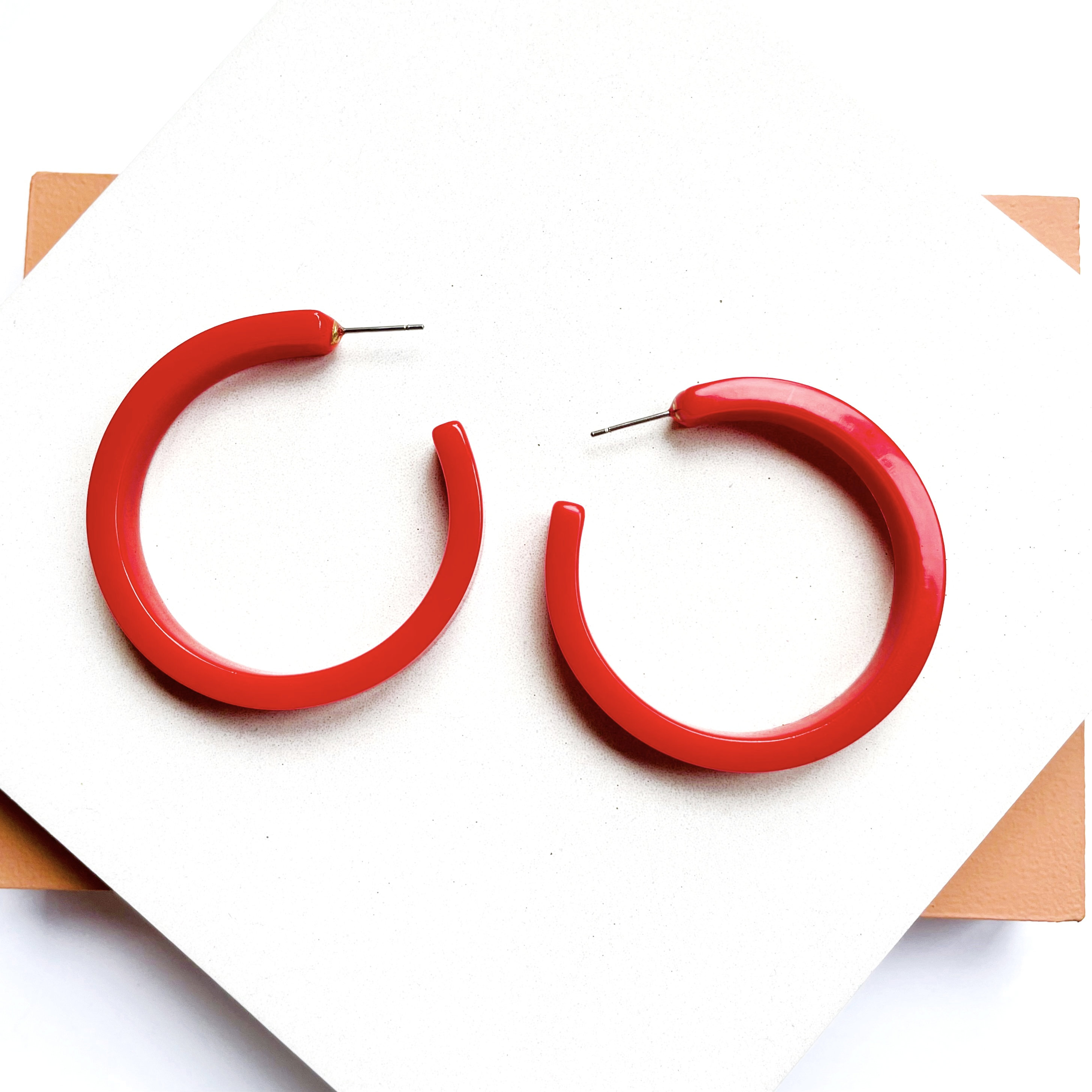 Nickel Free Red Hoop Earrings Lightweight Statement Hoop Etsy
