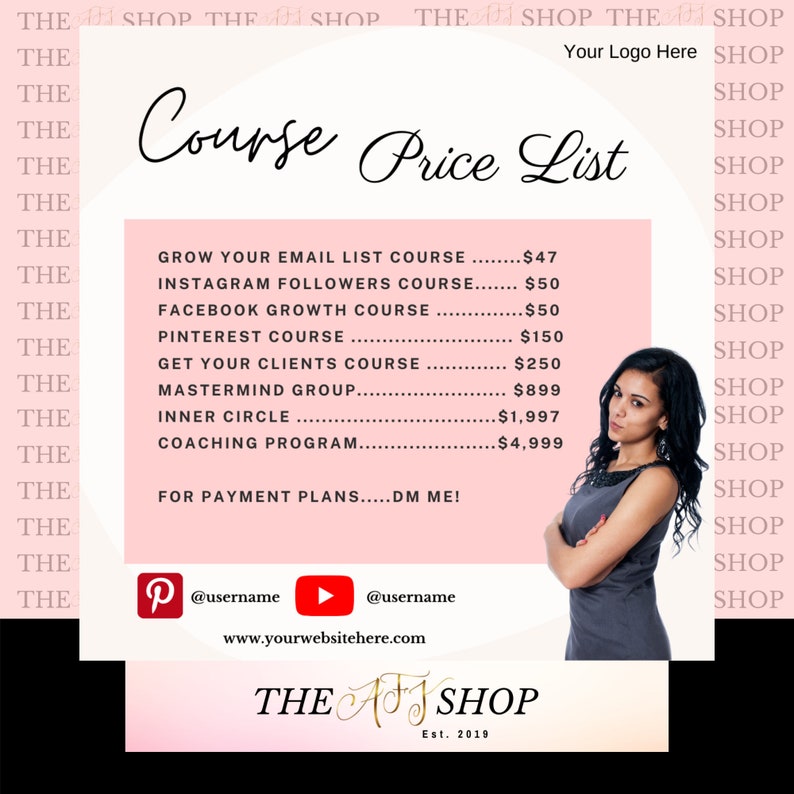 Course Price List Social Media Flyer Facebook Group Social Etsy