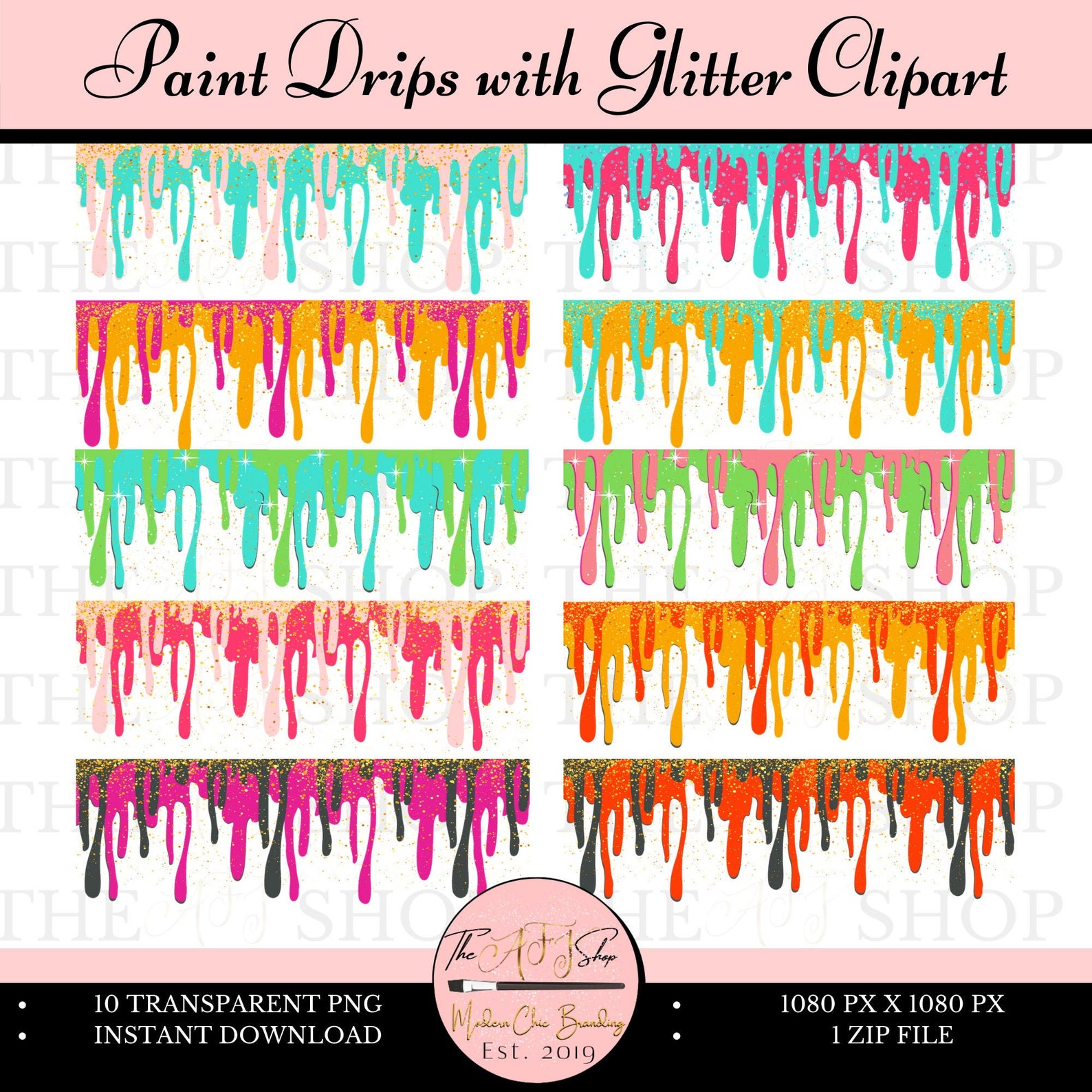Paint Drips with Glitter Clipart Set of 10 Glitter Paint Etsy