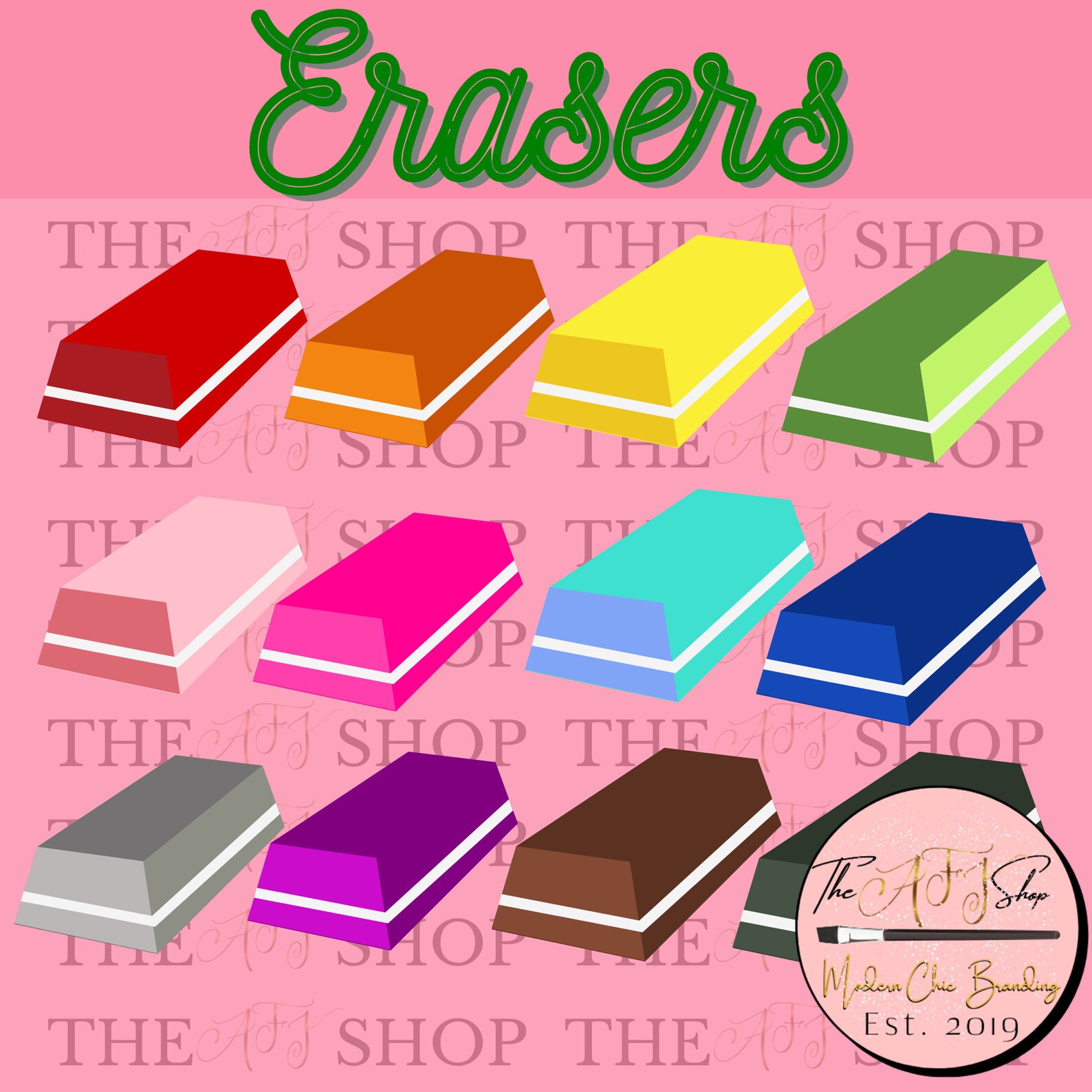 Erasers Colorful Erasers PNG Graphic Design Clipart Etsy