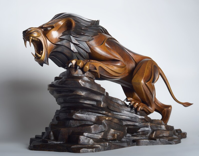 Bronze statuette Barbary lion powerful sculpture interior Etsy