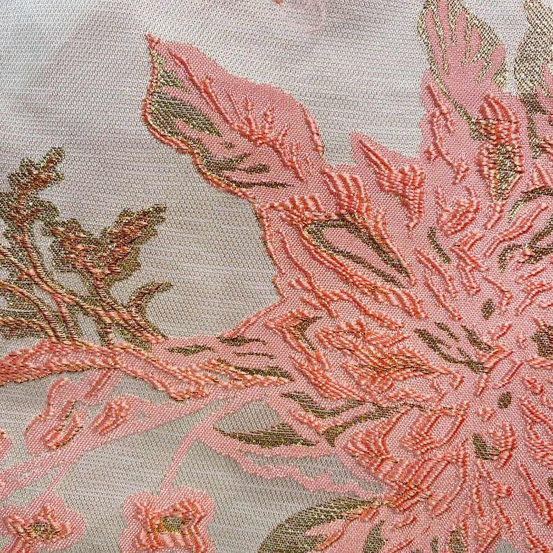 CoralGold Floral Metallic Brocade Woven Fabric