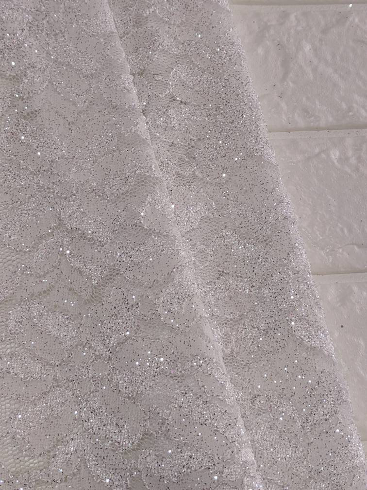 White Glitter Lace Fabric Etsy