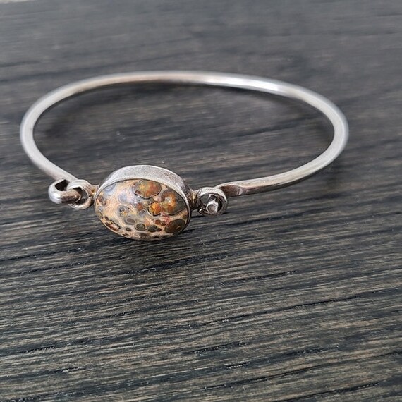 Sterling Silver Leopard Jasper inlay Bangle bracelet.