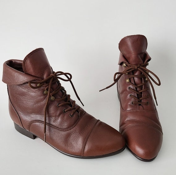 Vintage 90s Chestnut Leather Granny Ankle Boots Si