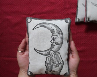 My Little Moon Dream Pillow, Handprinted, Aromatherapy, with Crystal, Latina Owned Business
