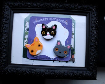 Cat Clay Magnet, handmade magnet, clay magnet, cute handmade , Latina Owned Business